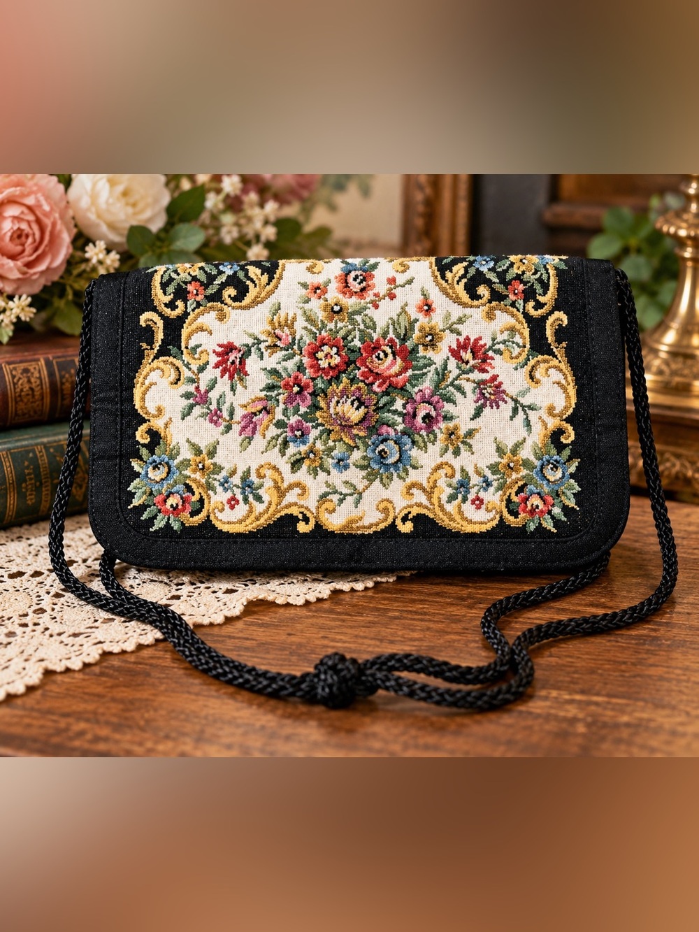 Vintage La Regale Floral Tapestry Evening Bag Purse